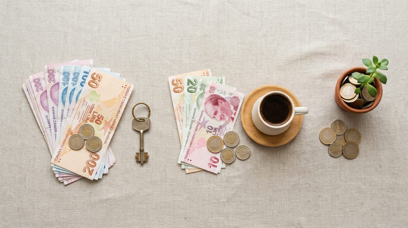 Üç farklı büyüklükte para yığını: ihtiyaçlar, istekler ve birikim