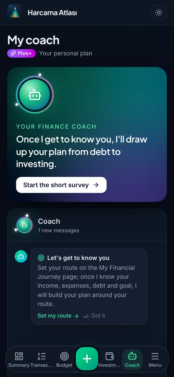 The My Coach screen in the app